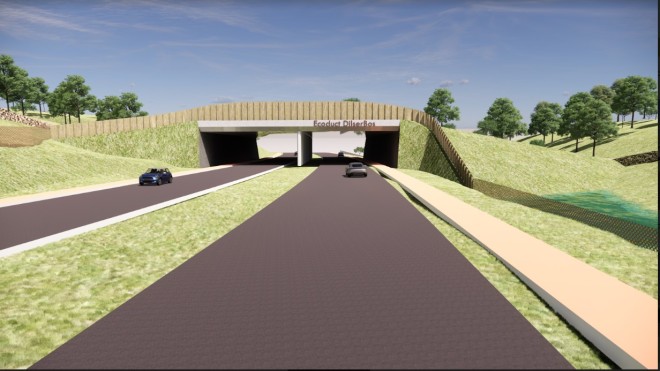 Fietsbrug en ecoduct over Boslaan in Dilsen-Stokkem